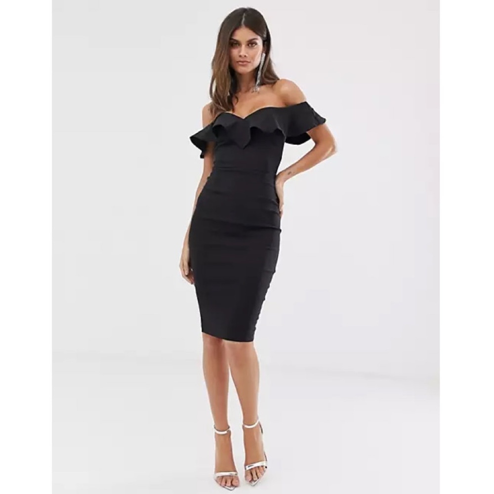 NWT! ASOS Black Midi Dress with Sweetheart Neck
